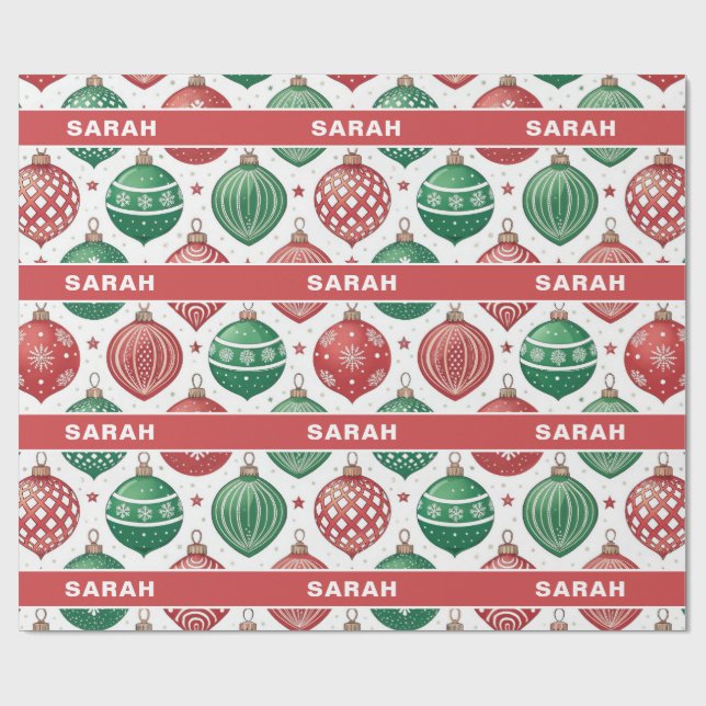 Papel De Presente Enfeites Vermelhos e Verdes Estrelas Natal (Aberto)