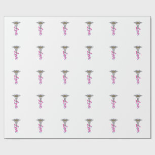 Papel De Presente Enfermeira Amor Caduceu Floral Médico Desenho Vert