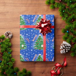 Papel De Presente Enfermeira Árvore de Natal azul de Fundo