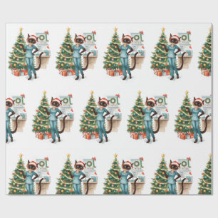 Papel De Presente Enfermeira está decorando árvore de Natal no hospi