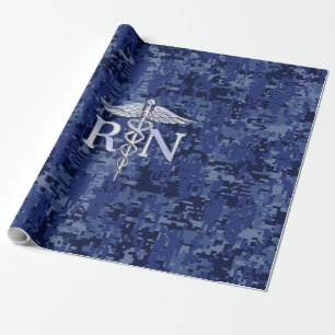 Papel De Presente Enfermeira Registrada RN Caduceus no Marinho Blue 