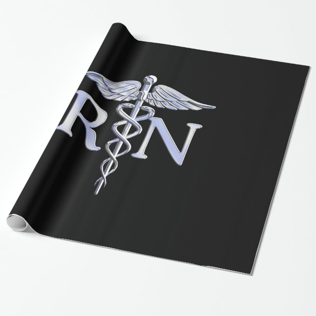 Papel De Presente Enfermeira Registrada RN Silver Caduceus Cobra Pre (Desenrolado)
