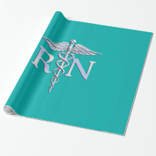 Papel De Presente Enfermeira Registrada RN Silver Caduceus em Turquo