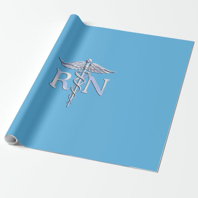 Papel De Presente Enfermeiro Registrado RN Caduceus no Baby Blue (Desenrolado)