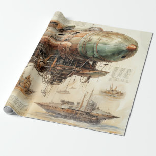 Papel De Presente Engenharia de Dirigível de Latão Retro Futurista