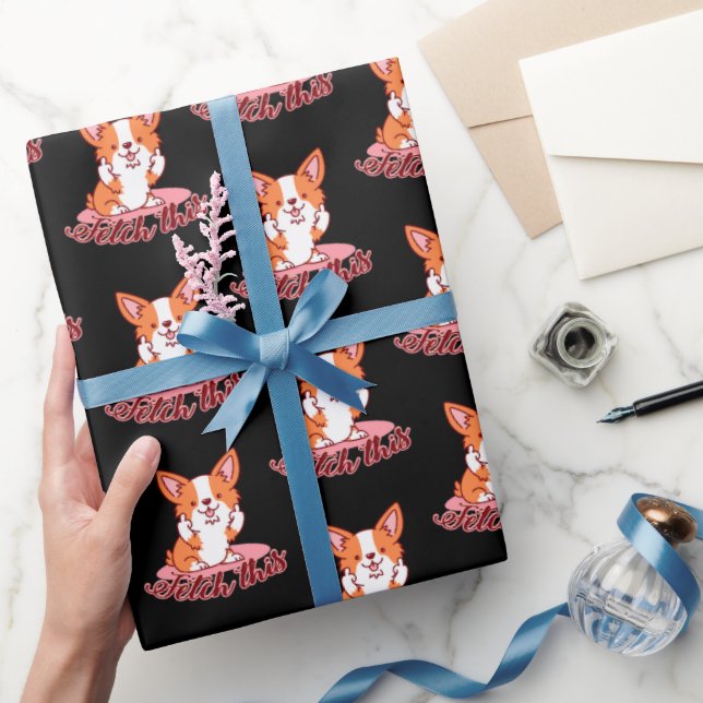 Papel De Presente Engraçado Cachorro Corgi Em Direto Procura Isto (Presentear)