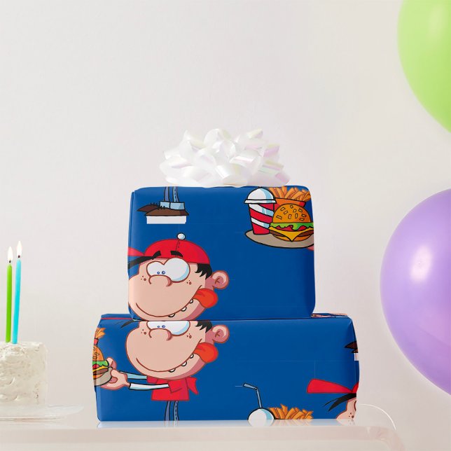 Papel De Presente Engraçado Criança Rápida Burger, Fries e Bebidas (Criador carregado)