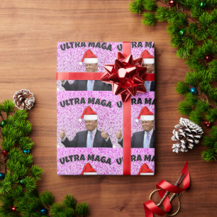 PAPEL DE PRESENTE ENGRAÇADO DONALD TRUMP COM SANTA HAT