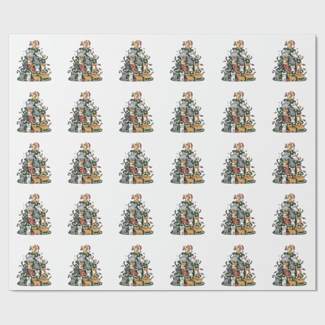 Papel De Presente Engraçado Gatinho, Árvore de Natal, Amante de os a (Aberto)