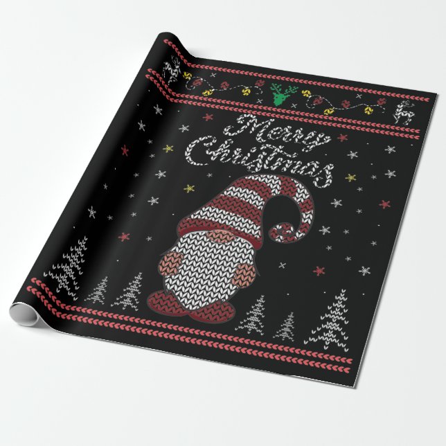 Papel De Presente Engraçado Gnomo Feliz Natal (Desenrolado)