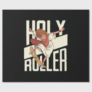 Papel De Presente Engraçado Jesus de Patins Holy Roller
