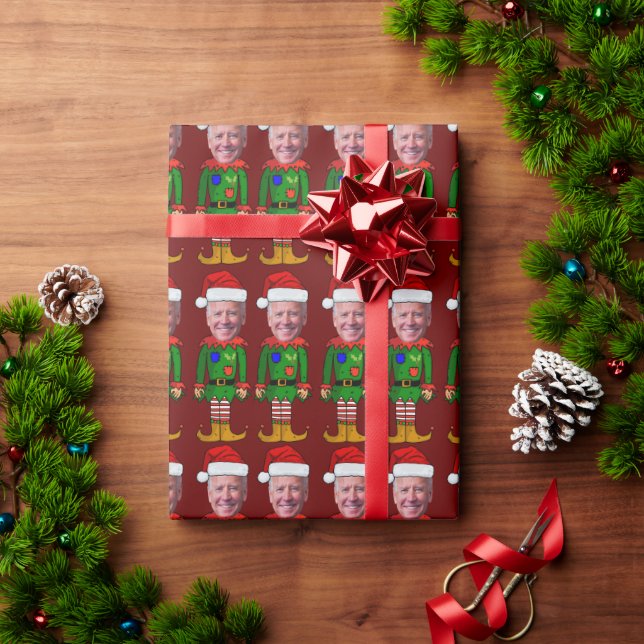 Papel De Presente Engraçado Joe Biden Elf Personalizado Natal (Presente de Natal)