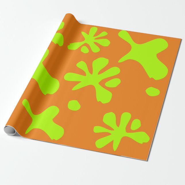 Papel De Presente Engraçado laranja e neon verde padrão (Desenrolado)