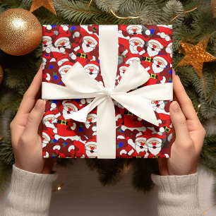 Papel De Presente Engraçado Natal Moderno Colagem de Papais noeis Qu