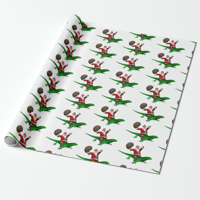 Papel De Presente Engraçado Papai Noel Andando Legal Lizard Verde (Desenrolado)