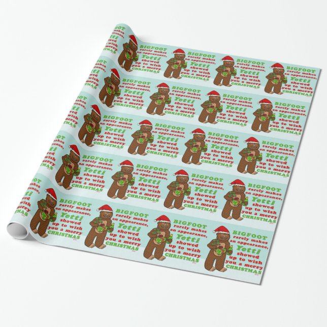 Papel De Presente Engraçado Pé Grande Feliz Natal Pun Sasquatch (Desenrolado)