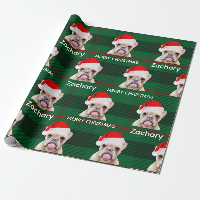 Papel De Presente Engraçado Personalizado Nome de Pug Feliz Natal (Desenrolado)