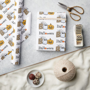 Papel De Presente Engraçado Pumpkins Boo Spooky Halloween