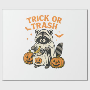 Papel De Presente Engraçado Raccoon Trick ou Trash Halloween
