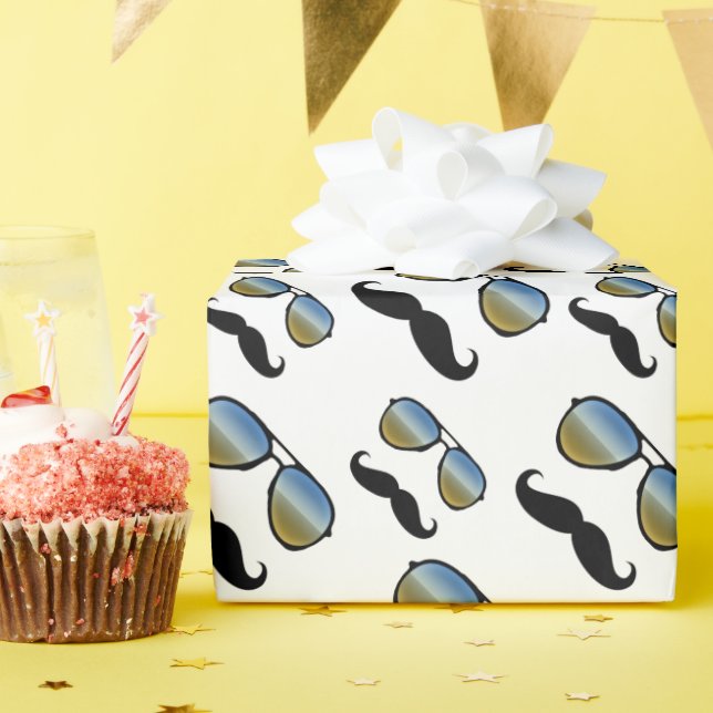 Papel De Presente Engraçado Retro Mustache Óculos de sol (Festa de aniversário)