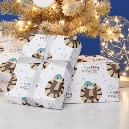 Papel De Presente Engraçado Tigre Impressionante Rosto Feliz Natal