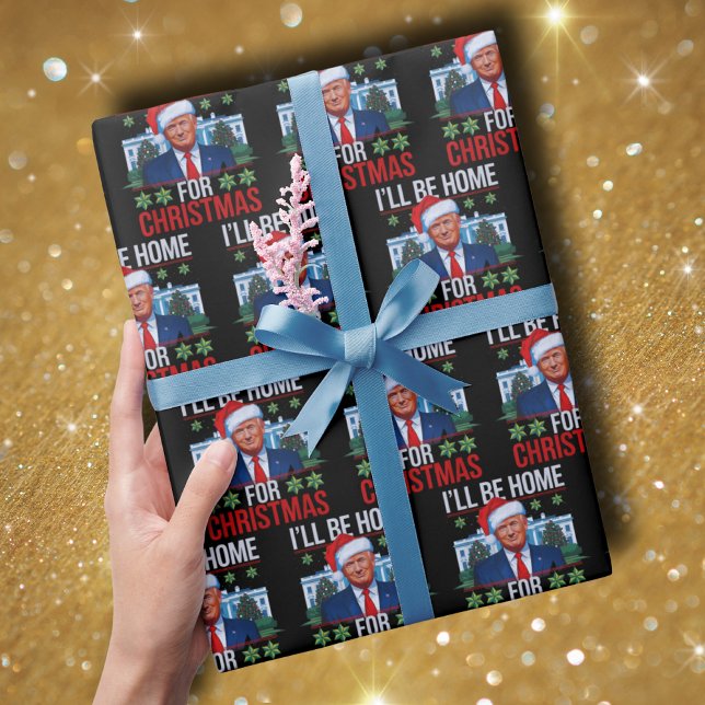 Papel De Presente Engraçado Trump Estarei em casa para o Natal (Criador carregado)
