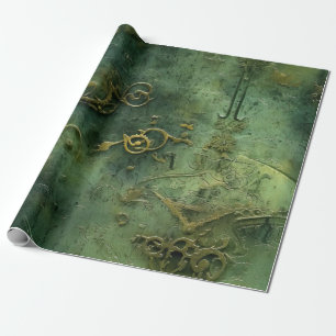 Papel De Presente Engrenagens Steampunk do Velho Mundo Esmeralda