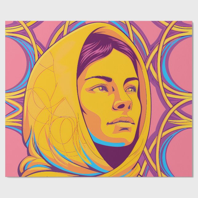 Papel De Presente Enigmatic Brazilian Woman in Vibrant Pop Art (Aberto)