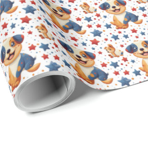 Papel De Presente Enrolação Patriótica Cute Puppy Quarto de julho