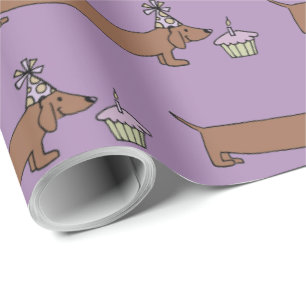Papel De Presente Enrolando Dachshund Com Cupcake