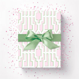 Papel De Presente Entalhe Chippendale em Rosa e Verde