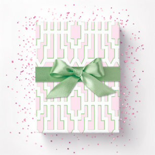 Papel De Presente Entalhe Chippendale em Rosa e Verde
