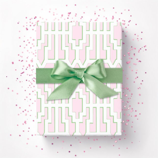 Papel De Presente Entalhe Chippendale em Rosa e Verde (Criador carregado)