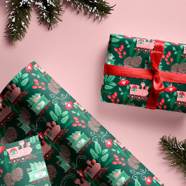 Papel De Presente Entrega de Árvore de Natal do Treinamento Rosa Ros