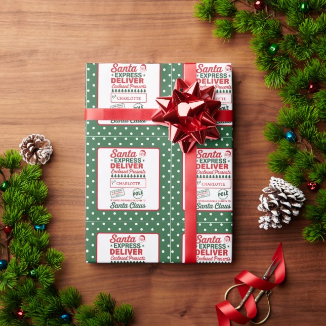Papel De Presente Entrega expressa do Papai Noel Verde com pontos de (Presente de Natal)
