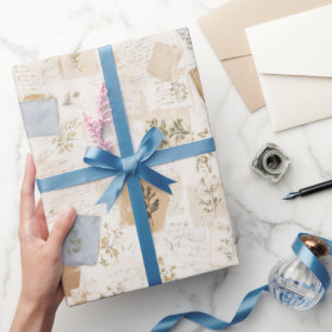 Papel De Presente Envelope Francês Azul Claro Coração Floral Anivers