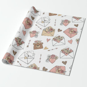 Papel De Presente Envelopes Cor-de-Rosa com Ursos de Pelúcia e Rosas