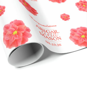 Papel De Presente Envoltório branco vermelho do casamento da flor d