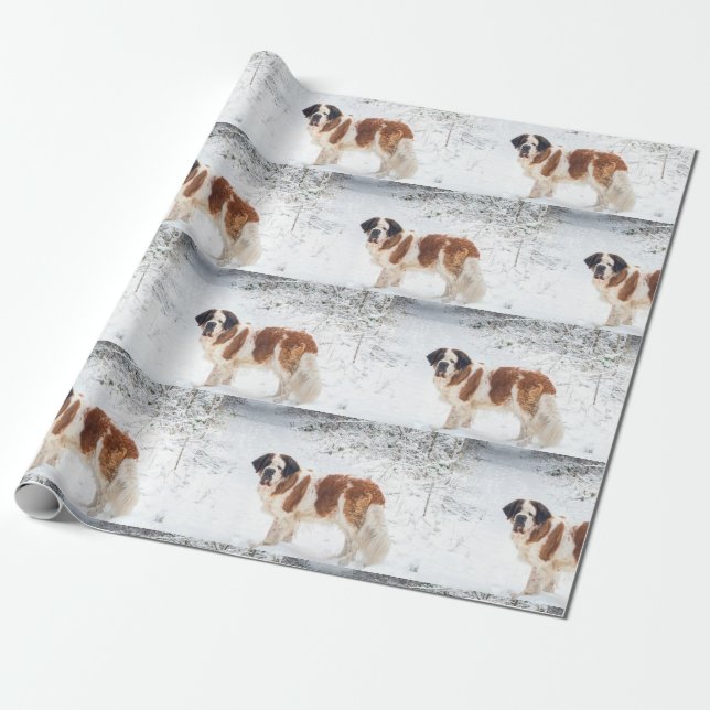 Papel De Presente Envoltório do Natal do cão de St Bernard (Desenrolado)