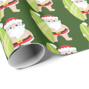 Papel De Presente Envoltório telhado papai noel surfando do partido