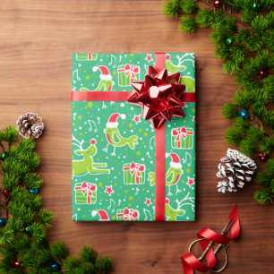 Papel De Presente Envoltório vermelho do Natal do verde musical do