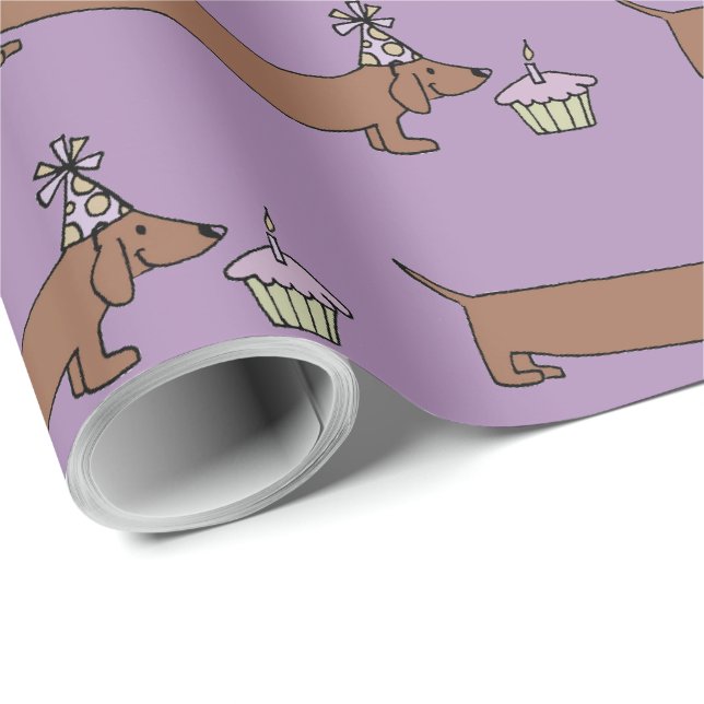 Papel De Presente Envolvendo Dachshund Com Cupcake (Ponta do rolo)