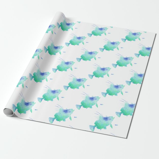 Papel De Presente envolvimento do aqua dos peixes do oceano (Desenrolado)