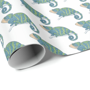 Papel De Presente Envolvimento do Presente do Camaleão Verde e Azul