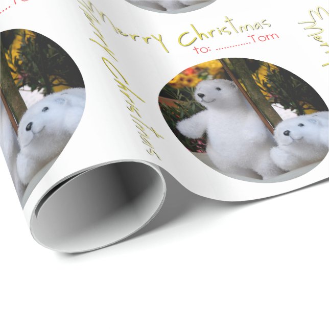 Papel De Presente Envolvimento Personalizado 2 - Urso Branco Branco  (Ponta do rolo)