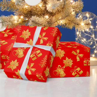 Papel De Presente época de Natal de Natal vermelho e dourado