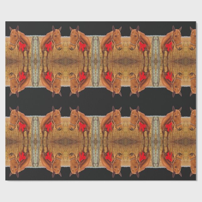 Papel De Presente Equídeos de Natal, Cavalo Marrom com arco vermelho (Aberto)