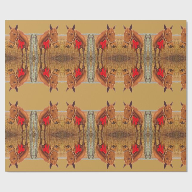 Papel De Presente Equídeos de Natal, Cavalo Marrom com arco vermelho (Aberto)