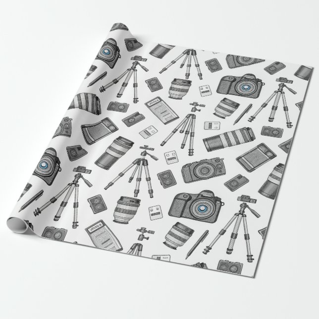 Papel De Presente Equipamento Fotográfico Antigo Padrão (Desenrolado)