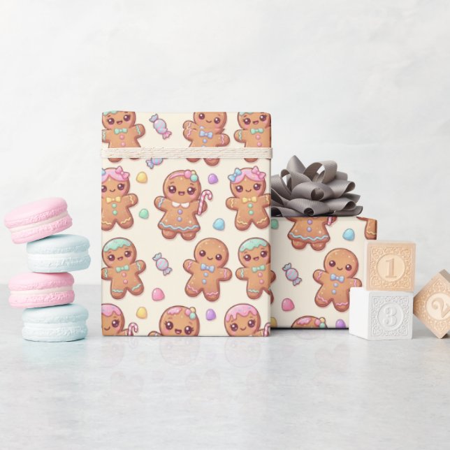 Papel De Presente Equipe Kawaii Gingerbread2 (Chá de bebê)